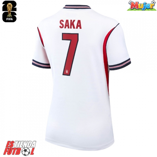 Inglaterra Bukayo Saka #7 Primera Equipación Mujer Mundial 2026 Manga Corta